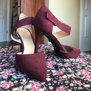 Dark Red Velvet High Heels